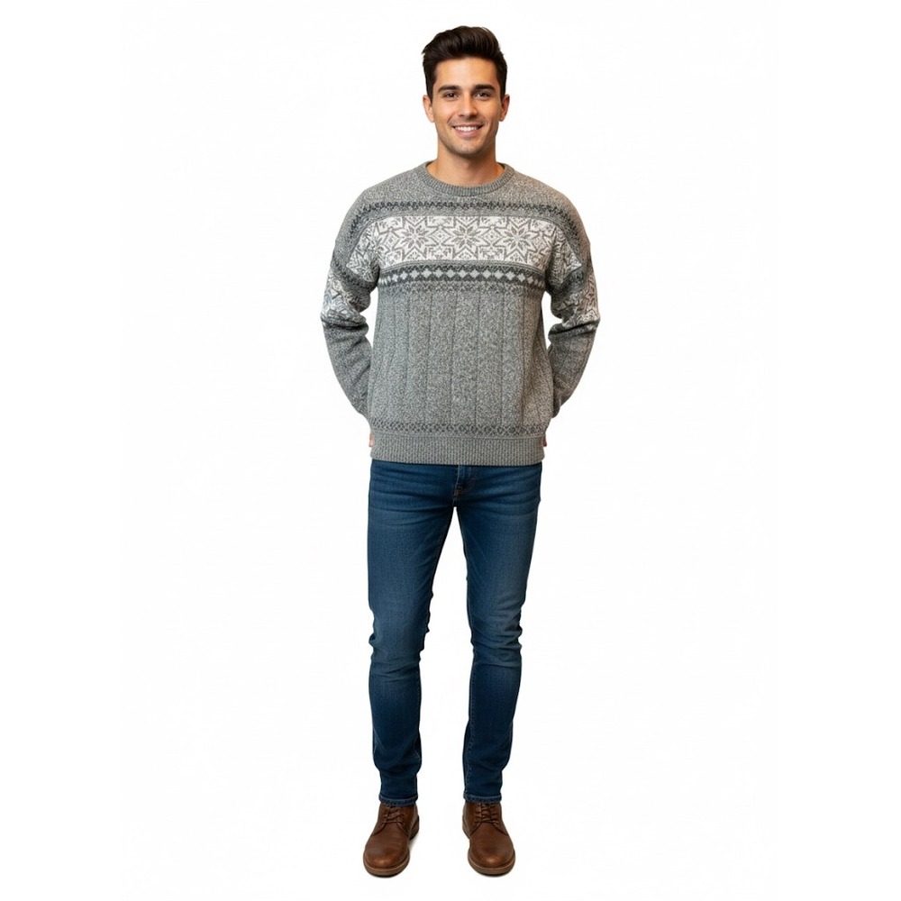 Vintage Izod Fair Isle Sweater | Made in USA | Gray‎ Knit Pullover | Men's XL